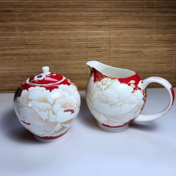 Maxwell and Williams Kimono Cream and Sugar Set Red and White Fine Bone … - Picture 1 of 10